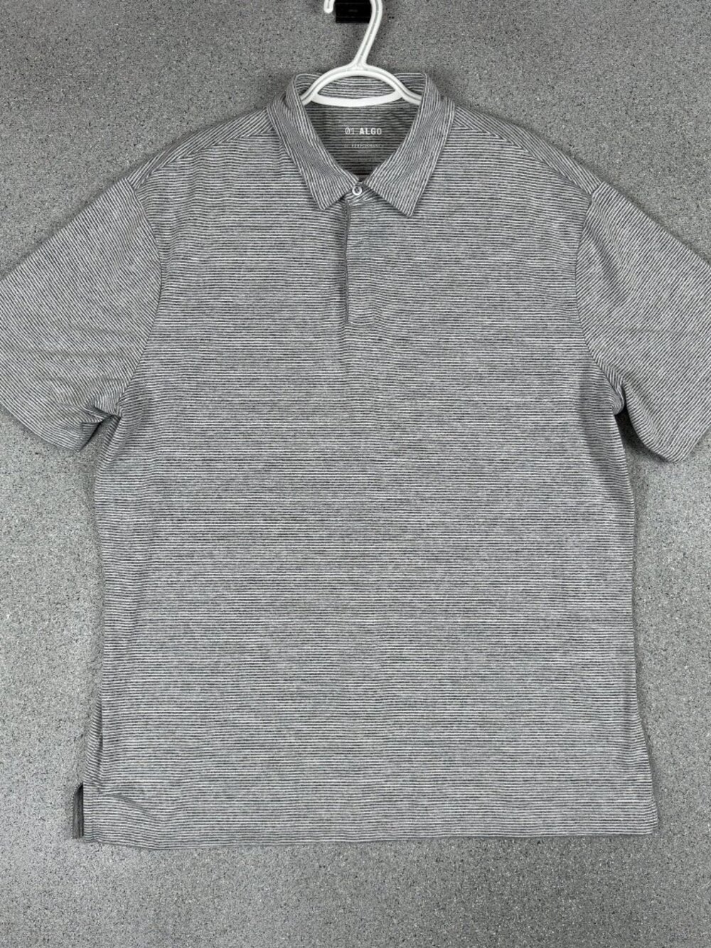 01.Algo Arrieta Mens Polo Shirt XL Gray Striped Golf Work Performance MGK10043S